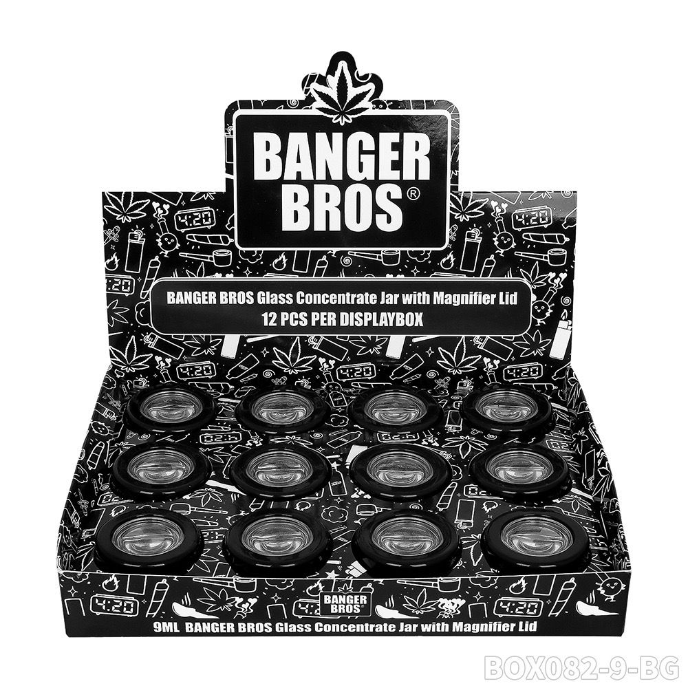 BANGER BROS – STORAGE – MAGNIFYING GLASS TANK – BLACK AIRTIGHT LID – VARIOUS SIZES – 12CT DISPLAY [MSRP: $2.50-$3.75 EACH]