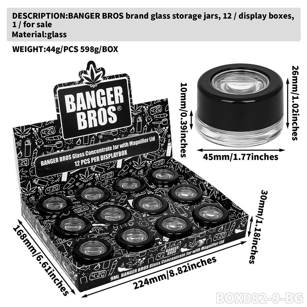 BANGER BROS – STORAGE – MAGNIFYING GLASS TANK – BLACK AIRTIGHT LID – VARIOUS SIZES – 12CT DISPLAY [MSRP: $2.50-$3.75 EACH]