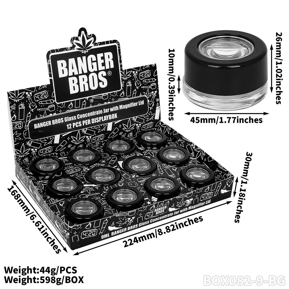 BANGER BROS – STORAGE – MAGNIFYING GLASS TANK – BLACK AIRTIGHT LID – VARIOUS SIZES – 12CT DISPLAY [MSRP: $2.50-$3.75 EACH]