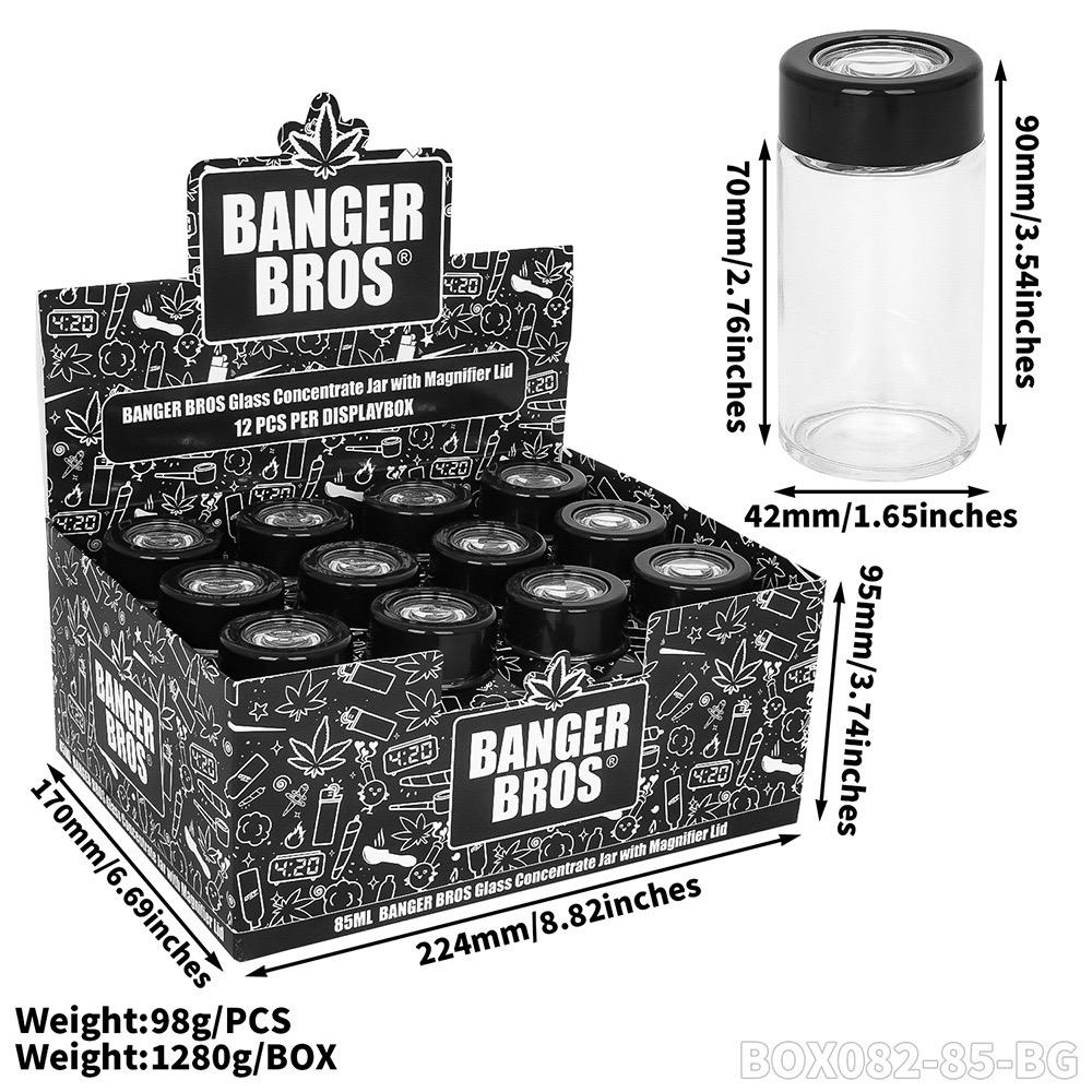 BANGER BROS – STORAGE – MAGNIFYING GLASS TANK – BLACK AIRTIGHT LID – VARIOUS SIZES – 12CT DISPLAY [MSRP: $2.50-$3.75 EACH]