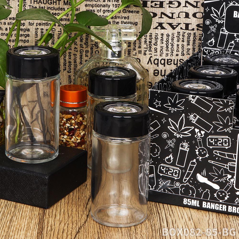 BANGER BROS – STORAGE – MAGNIFYING GLASS TANK – BLACK AIRTIGHT LID – VARIOUS SIZES – 12CT DISPLAY [MSRP: $2.50-$3.75 EACH]