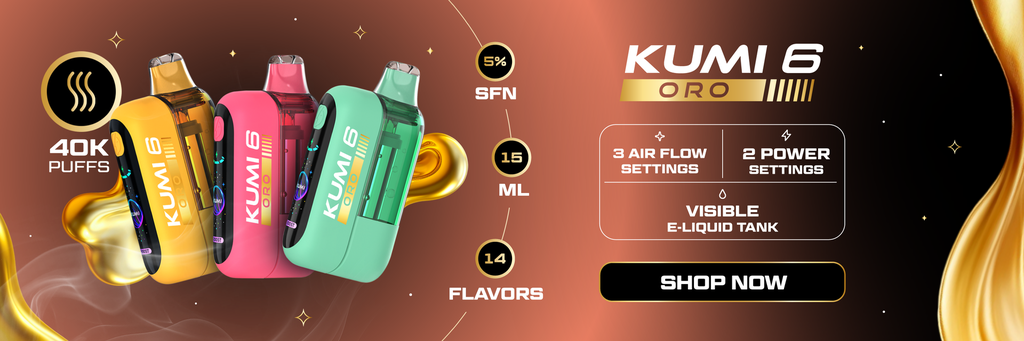 KUMI 6 ORO – DISPOSABLE VAPE – NICOTINE ANALOGUES – 40K PUFFS – 15ML – 5CT [MSRP: $25 EACH]