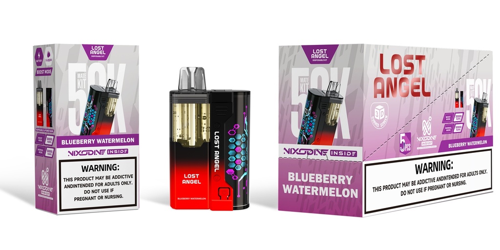LOST ANGEL MATE - NIXODINE EDITION – DISPOSABLE VAPE KIT – 20ML – 50K PUFFS – 1200MAH – 5CT – [MSRP: $25]