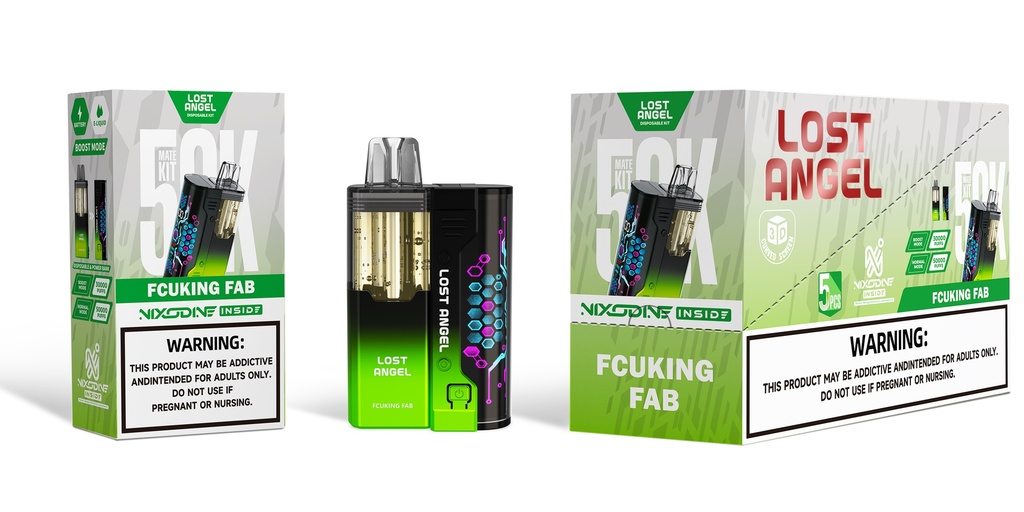 LOST ANGEL MATE - NIXODINE EDITION – DISPOSABLE VAPE KIT – 20ML – 50K PUFFS – 1200MAH – 5CT – [MSRP: $25]