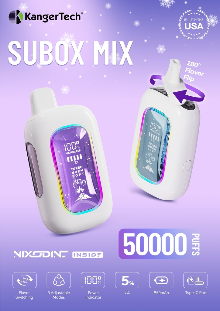 KANGERTECH – DISPOSABLE VAPE – SUBOX MIX – 50,000 PUFFS – NIXODINE EDITION – 15 FLAVORS – 1CT – [MSRP: $00.00]