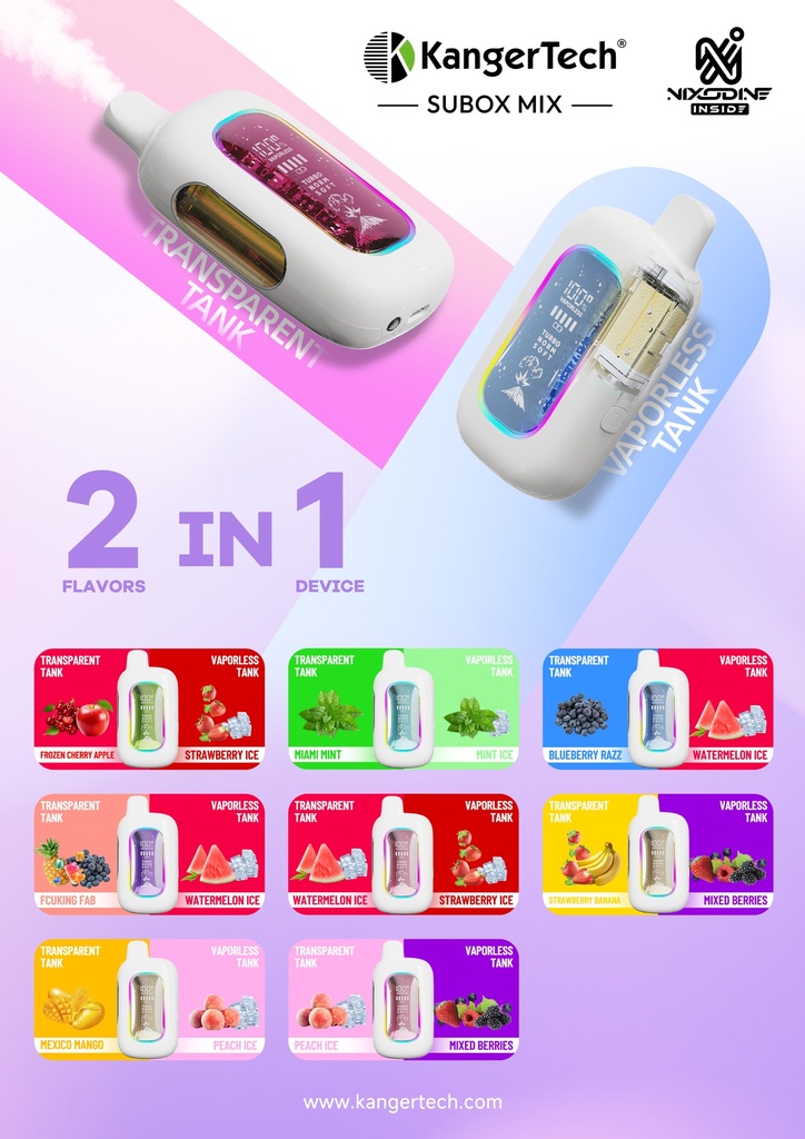 KANGERTECH – DISPOSABLE VAPE – SUBOX MIX – 50,000 PUFFS – NIXODINE EDITION – 15 FLAVORS – 1CT – [MSRP: $00.00]