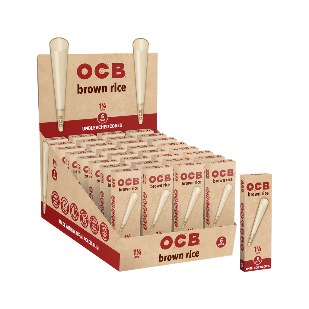 OCB – PRE-ROLLED CONES – BROWN RICE UNBLEACHED – MINI – 10CT PER PK – 32CT DISPLAY – [MSRP: $3.5]