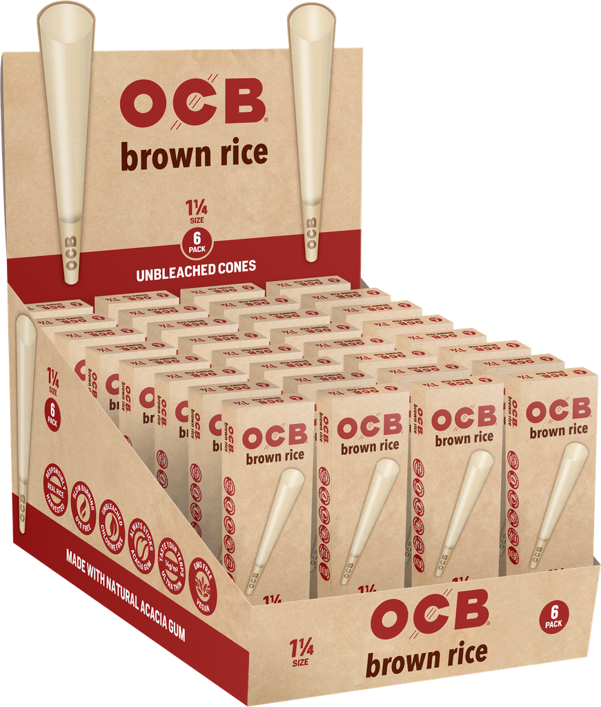 OCB – PRE-ROLLED CONES – BROWN RICE UNBLEACHED – MINI – 10CT PER PK – 32CT DISPLAY – [MSRP: $3.5]