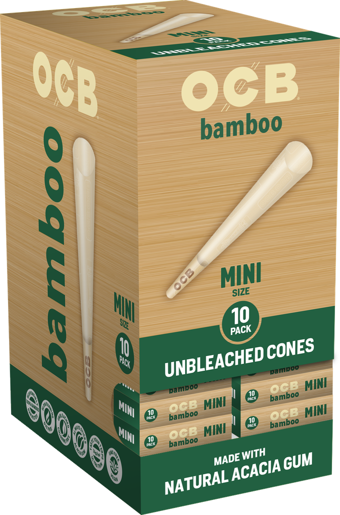 OCB – PRE-ROLLED CONES – BAMBOO – MINI (10CT) & 1 1/4 (6CT) – 24CT GRAVITY DISPLAY – [MSRP: $3]
