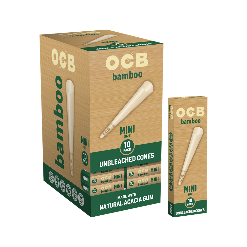 OCB – PRE-ROLLED CONES – BAMBOO – MINI (10CT) & 1 1/4 (6CT) – 24CT GRAVITY DISPLAY – [MSRP: $3]