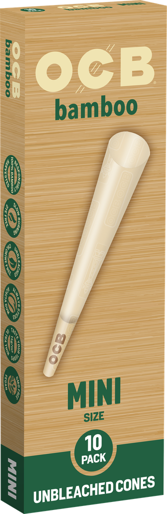 OCB – PRE-ROLLED CONES – BAMBOO – MINI (10CT) & 1 1/4 (6CT) – 24CT GRAVITY DISPLAY – [MSRP: $3]
