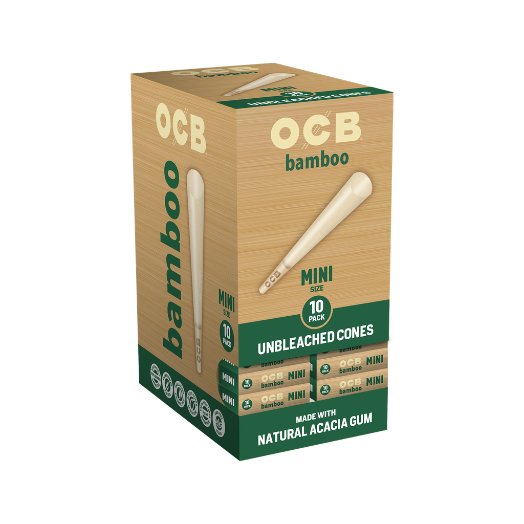OCB – PRE-ROLLED CONES – BAMBOO – MINI (10CT) & 1 1/4 (6CT) – 24CT GRAVITY DISPLAY – [MSRP: $3]