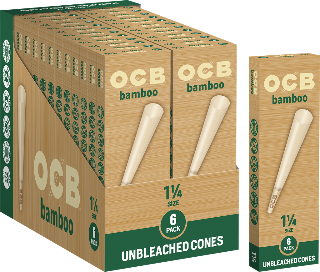 OCB – PRE-ROLLED CONES – BAMBOO – MINI (10CT) & 1 1/4 (6CT) – 24CT GRAVITY DISPLAY – [MSRP: $3]
