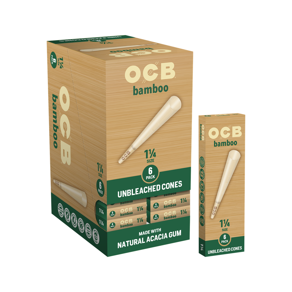OCB – PRE-ROLLED CONES – BAMBOO – MINI (10CT) & 1 1/4 (6CT) – 24CT GRAVITY DISPLAY – [MSRP: $3]
