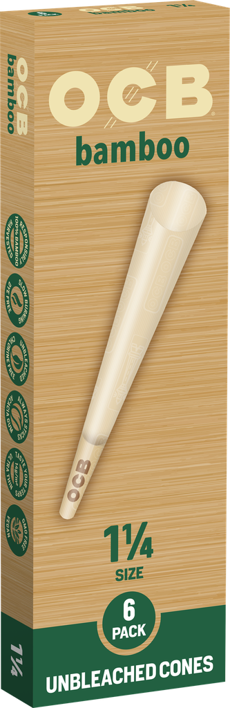 OCB – PRE-ROLLED CONES – BAMBOO – MINI (10CT) & 1 1/4 (6CT) – 24CT GRAVITY DISPLAY – [MSRP: $3]