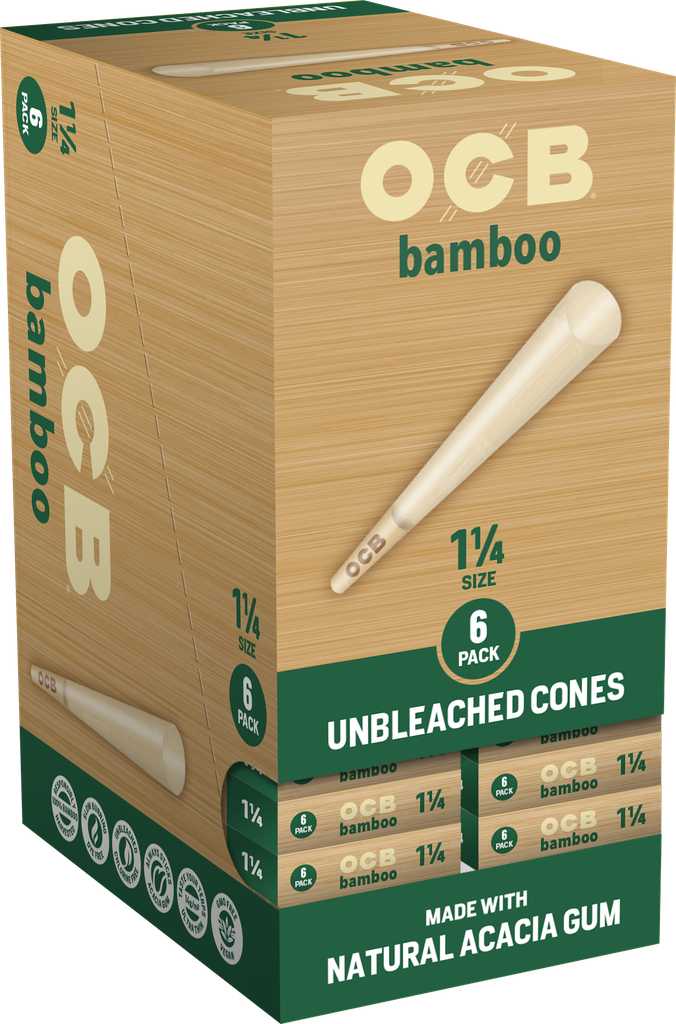 OCB – PRE-ROLLED CONES – BAMBOO – MINI (10CT) & 1 1/4 (6CT) – 24CT GRAVITY DISPLAY – [MSRP: $3]