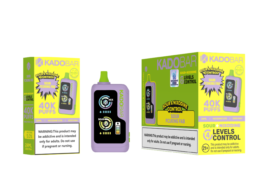 KADO BAR – NI40K – DISPOSABLE VAPE – SOUR NIXODINE EDITION – 5% 40K PUFFS – ASSORTED FLAVORS – 5CT DISPLAY – [MSRP: $24 EACH]