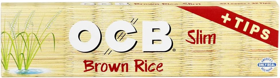 OCB – ROLLING PAPERS – KING SIZE – BROWN RICE SLIM UNBLEACHED WITH TIPS – 24CT DSPLY – OCB V-08349 – [MSRP: $3.49]