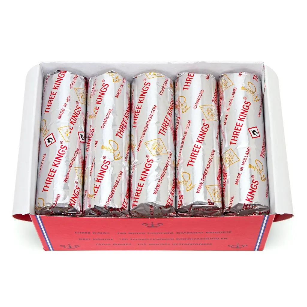 THREE KINGS – HOOKAH CHARCOAL – 3 KING - 40MM & 33MM – 10CT ROLL – [ [MSRP: $2 EACH - $20 BOX]