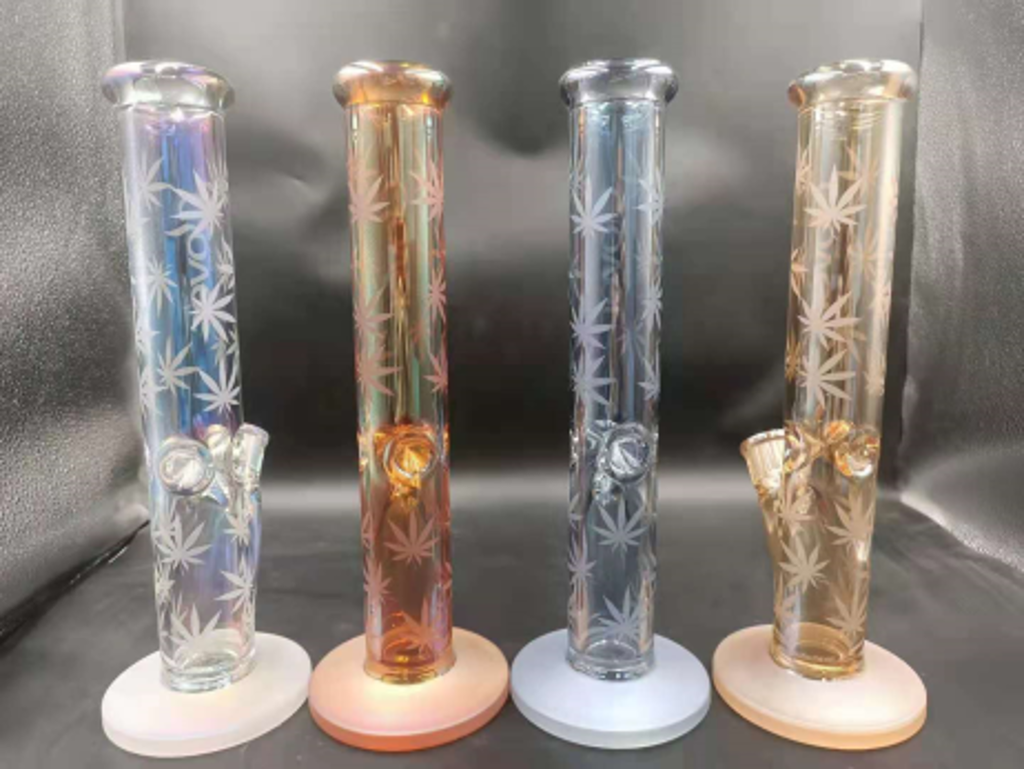STRAIGHT NECK – GLASS WATER PIPES – ORANGE ACCENTS – 16 INCH – 1CT – GB0227 – [MSRP: $87.50]