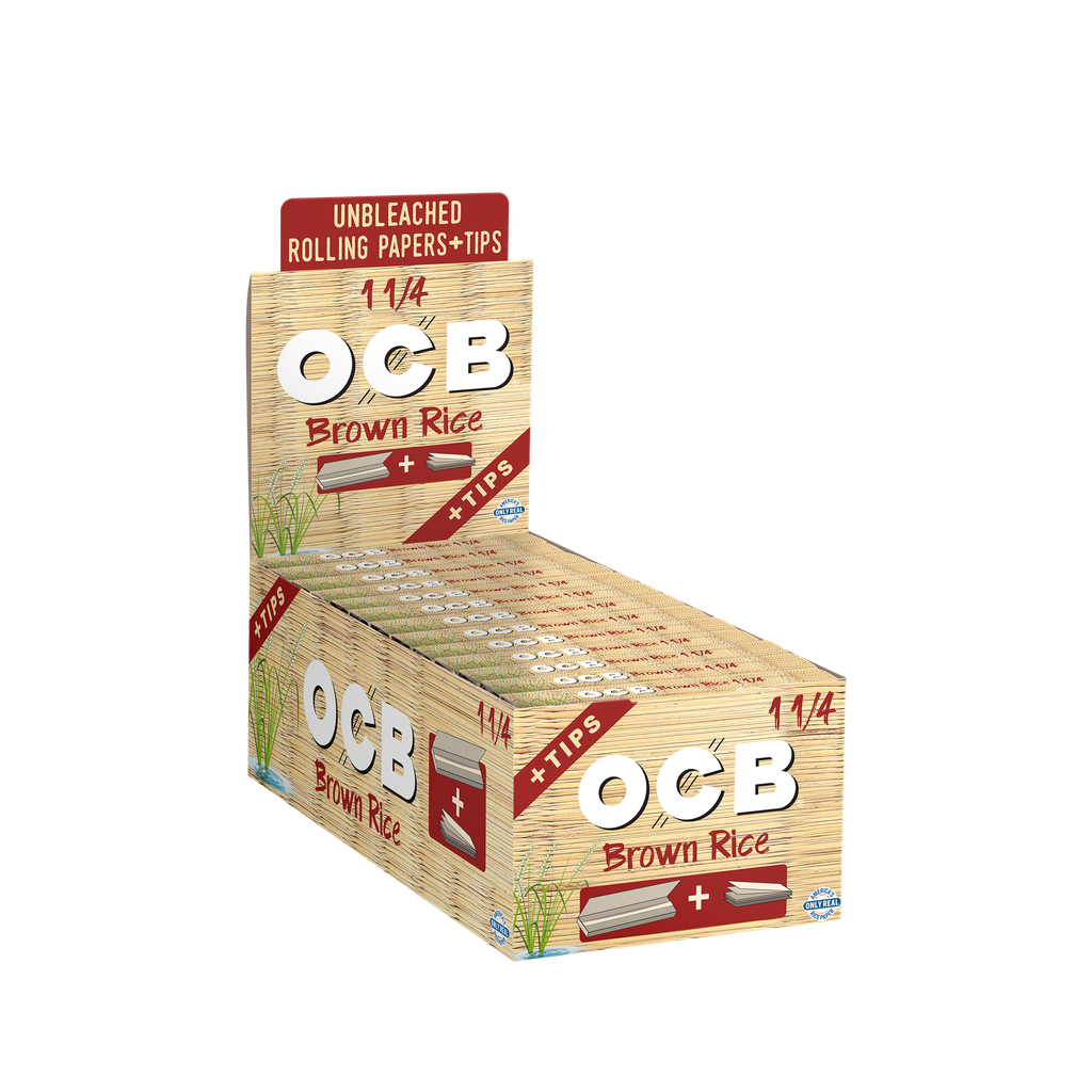 OCB – ROLLING PAPERS – BROWN RICE UNBLEACHED WITH TIPS – 1 1/4 – 24CT DSPL – [MSRP: $4.50 EACH]