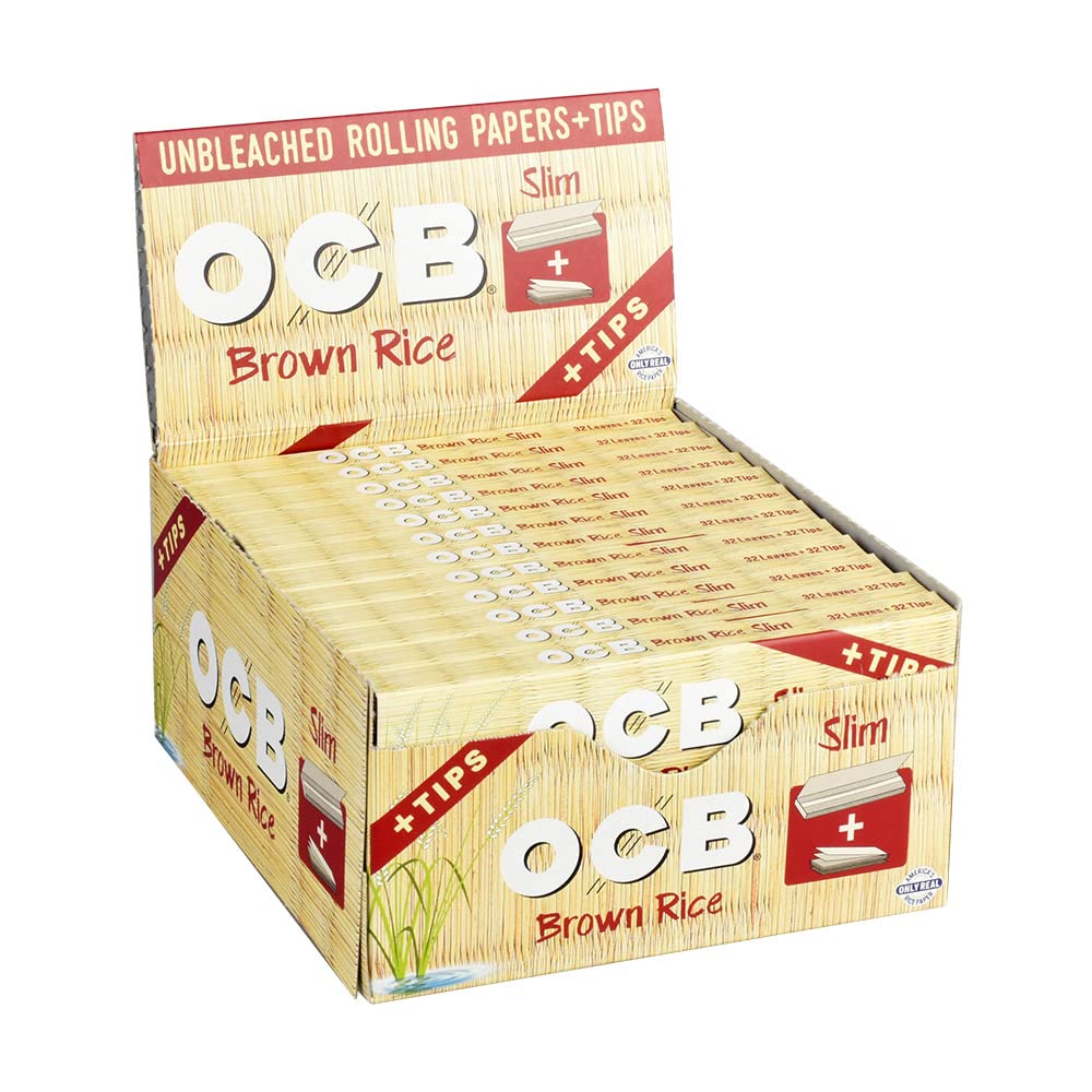OCB – ROLLING PAPERS – BROWN RICE UNBLEACHED – KING SIZE SLIM – 24CT DSPL – [MSRP: $4.50 EACH]