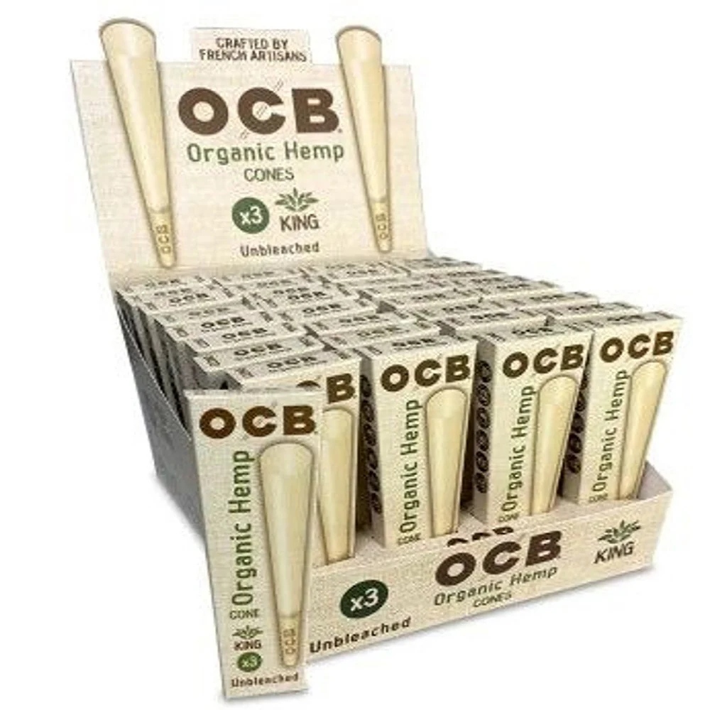 OCB – PRE-ROLLED CONES – ORGANIC HEMP UNBLEACHED – KING SIZE – 3PK – 32CT DSPL – [MSRP: $3.50 EACH]