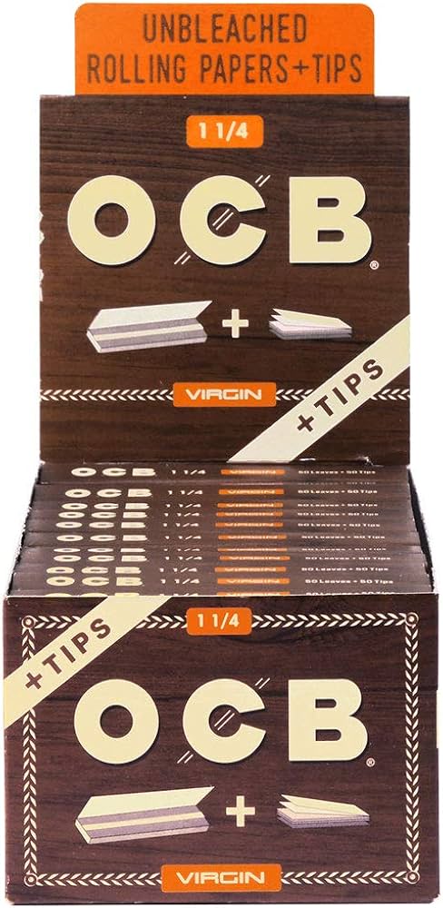 OCB – ROLLING PAPERS – VIRGIN UNBLEACHED WITH TIPS – 1 1/4 – 24CT DSPL – [MSRP: $4.50 EACH]