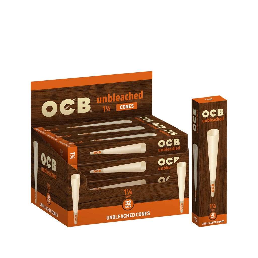 OCB – PRE-ROLLED CONES – VIRGIN UNBLEACHED – 1 1/4 – 32PK – 12CT DSPL – [MSRP: $10-$12 EACH]