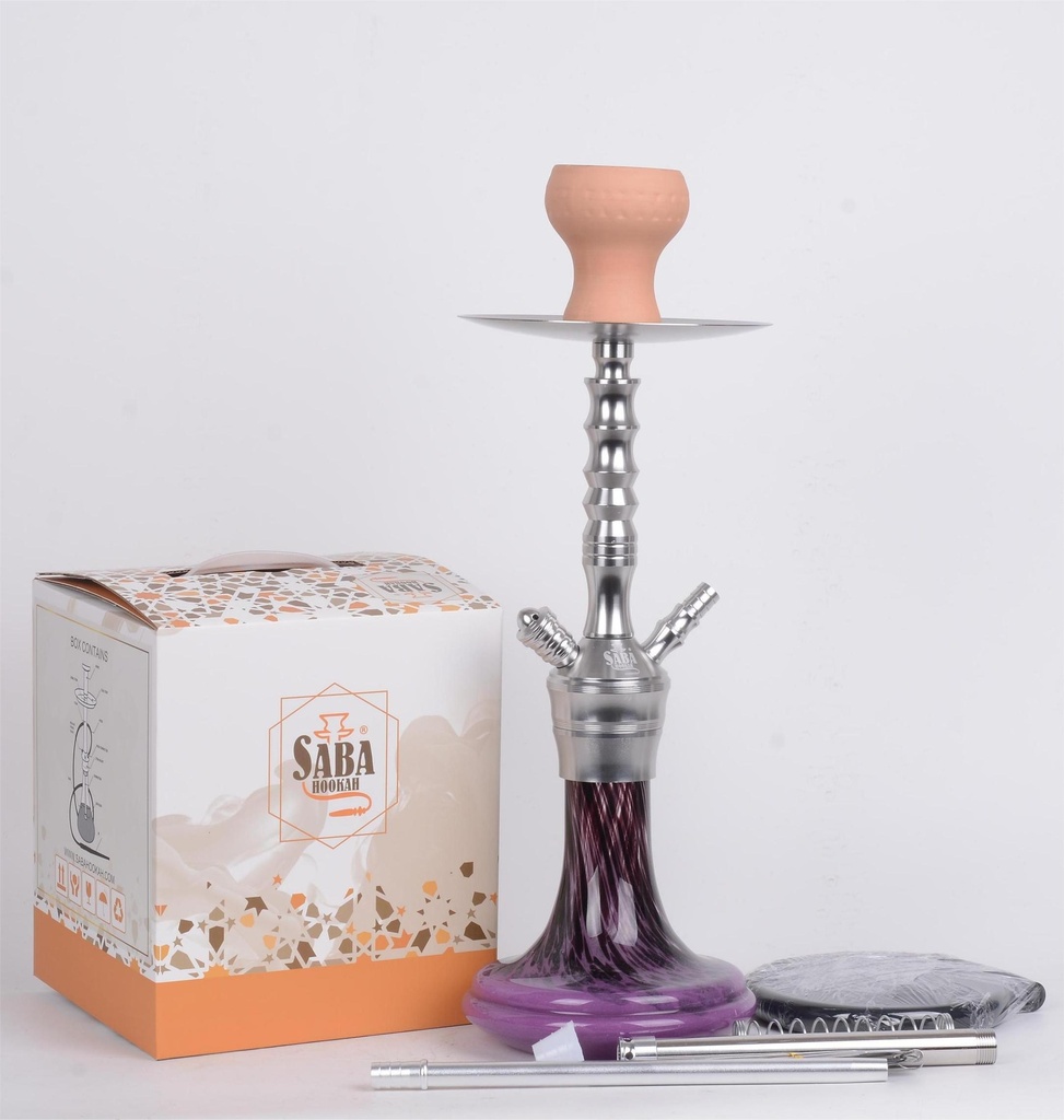 SABA – HOOKAH SET 16" W/ ALUMINUM STEM & SILICONE HOSE – DETACHABLE PLATE – ASSORTED COLORS – 1CT - DX18 - [MSRP: $50]