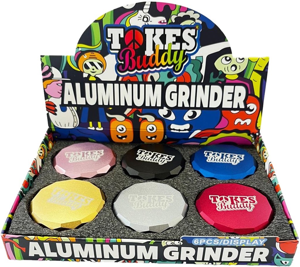 TOKES BUDDY PREMIUM – GRINDERS – 2-PIECE – 62MM – 6CT DISPLAY – GRA-16 – [MSRP: $19.50 EACH]
