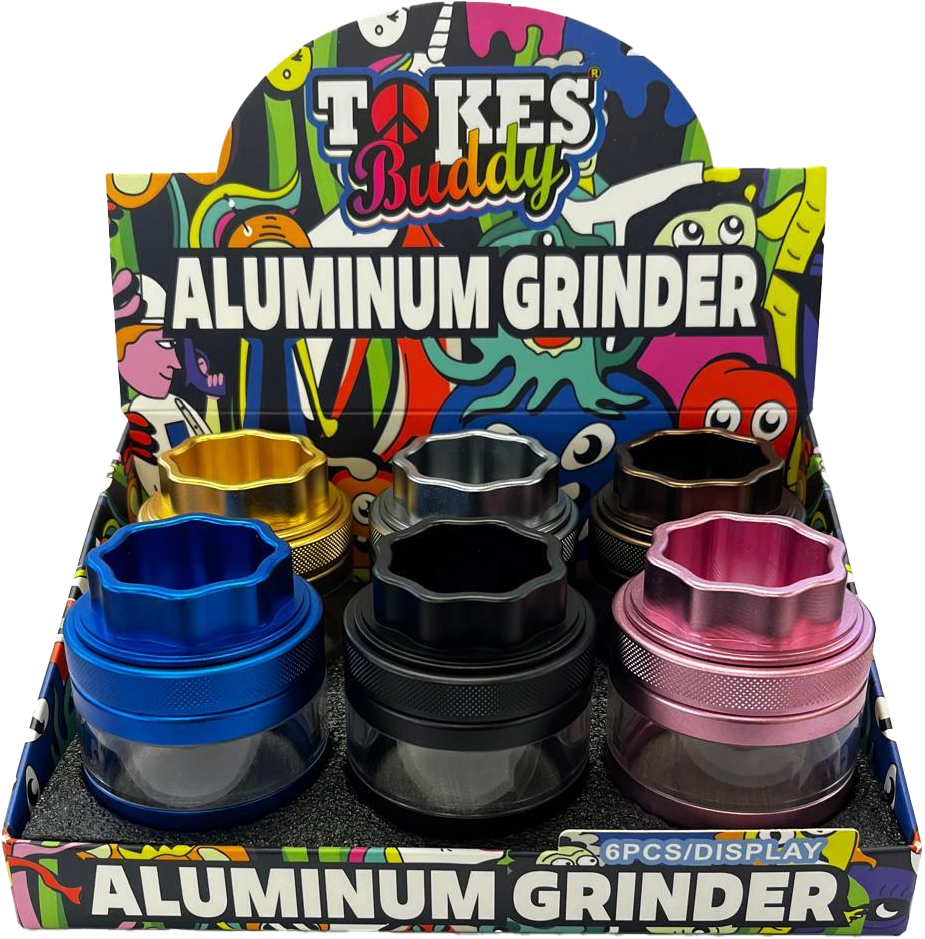 TOKES BUDDY PREMIUM – GRINDERS – 4-PIECE – 63MM – 6CT DISPLAY – GRA-3 – [MSRP: $38 EACH]