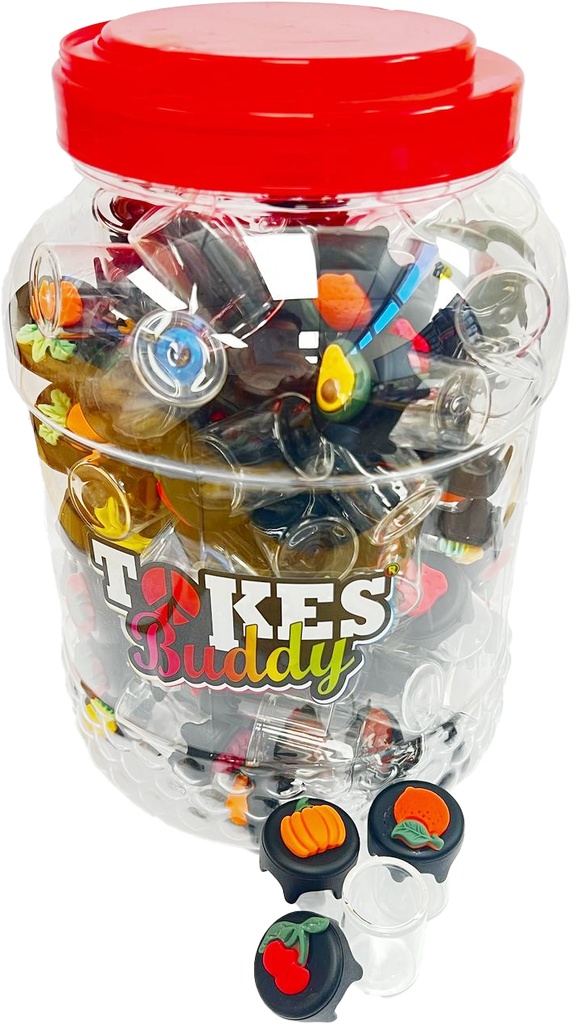 TOKES BUDDY GLASS X SILICONE – CONTAINERS & JARS – 10ML – FRUIT DESIGNS – 100CT – [MSRP: $1.50 EACH]