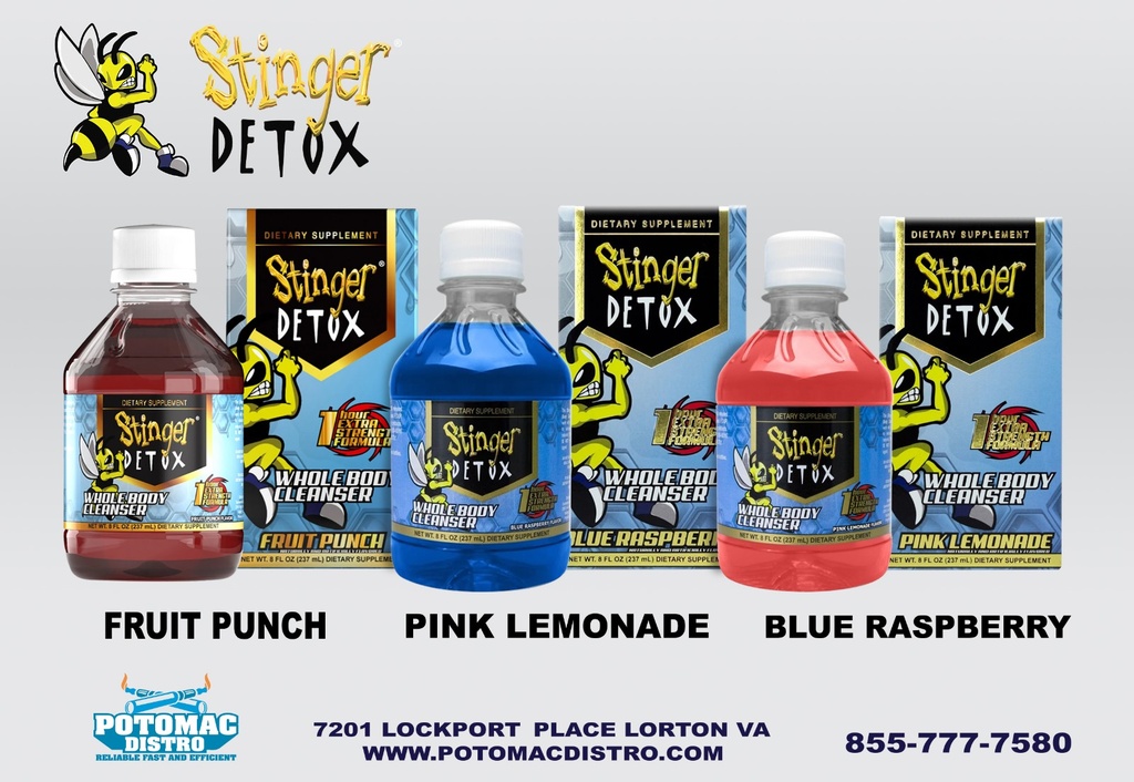 STINGER DETOX - WHOLE BODY CLEANSER 1-HOUR EXTRA STRENGTH – DETOX PRODUCTS – 8OZ – ASSORTED FLAVORS – 1CT – STINGER-13049 – [MSRP: $11.50]