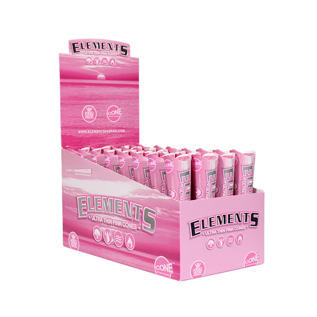 ELEMENTS – PINK – ULTRA THIN – PRE-ROLLED CONES – KING SIZE – 3PK – 32CT DSPL – [MSRP: $3 EACH]