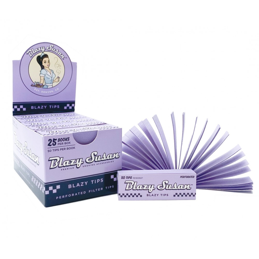 BLAZY SUSAN – TIPS & FILTERS – PURPLE PERFORATED FILTER TIPS – 50 TIPS PER BOOK – 25CT DSPL – [MSRP: $1.50 EACH]