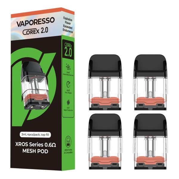 VAPORESSO – VAPE PODS REPLACEMENT – COREX 2.0 XROS SERIES REPLACEMENT PODS – ASSORTED OHM – 2ML & 3ML – 4CT – [MSRP: $6 EACH]