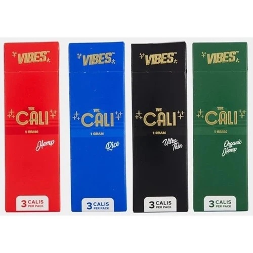 VIBES – PRE-ROLLED CONES – THE CALI – 1 GRAM – ASSORTED STYLES – 3PK – 8CT DSPL – [MSRP: $5.50 EACH]
