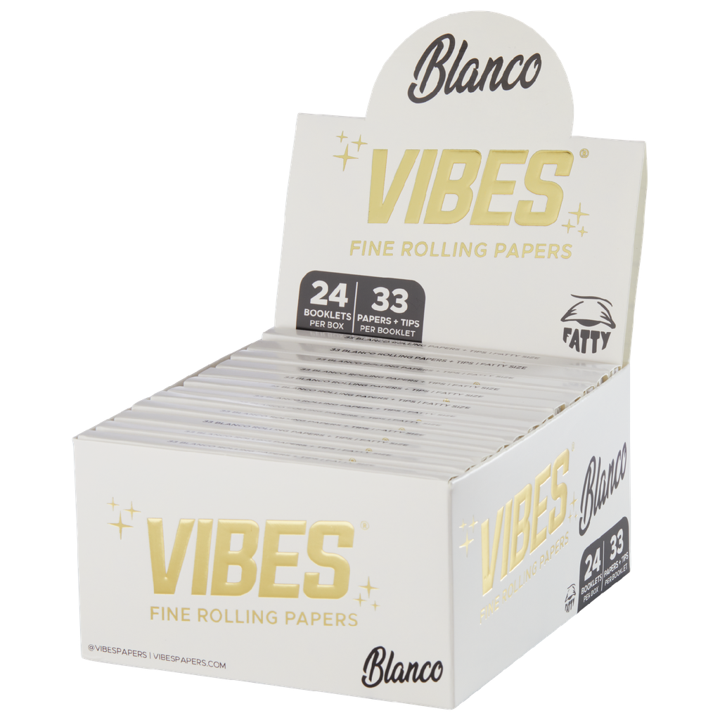 VIBES – ROLLING PAPERS – FATTY WITH TIPS – ASSORTED SIZES – 24CT DSPL – [MSRP: $4.50 EACH]