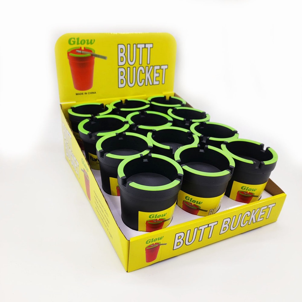 BUTT BUCKET – GLOW IN THE DARK ASHTRAY – LUMINOUS TOP – 12CT DISPLAY – [MSRP: $3.50 EACH]