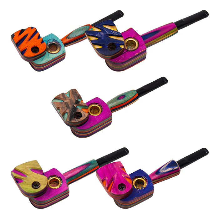 5" HAND – WOOD PIPES – WITH SLIDE AND PLASTIC TIP – MULTI COLORS – WHP-179224 – [MSRP: $6]