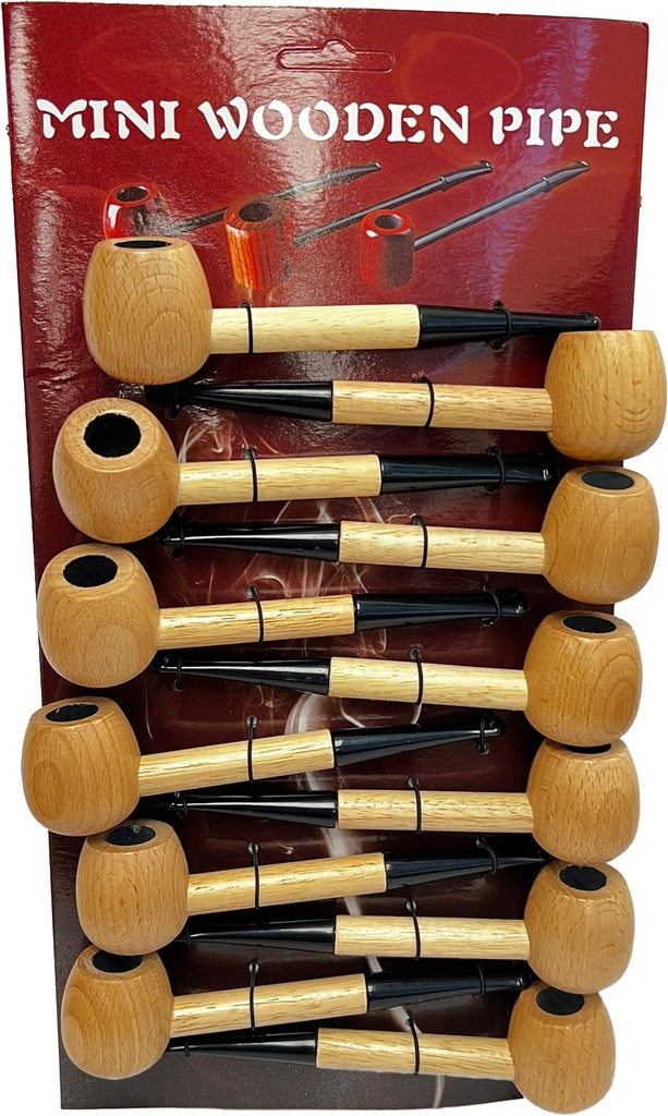 ARTISAN CHERRY & MAPLE MINI WOOD PIPES – NATURAL WOOD WITH PLASTIC TIP – 12CT DISPLAY – A238 – [MSRP: $9 EACH]