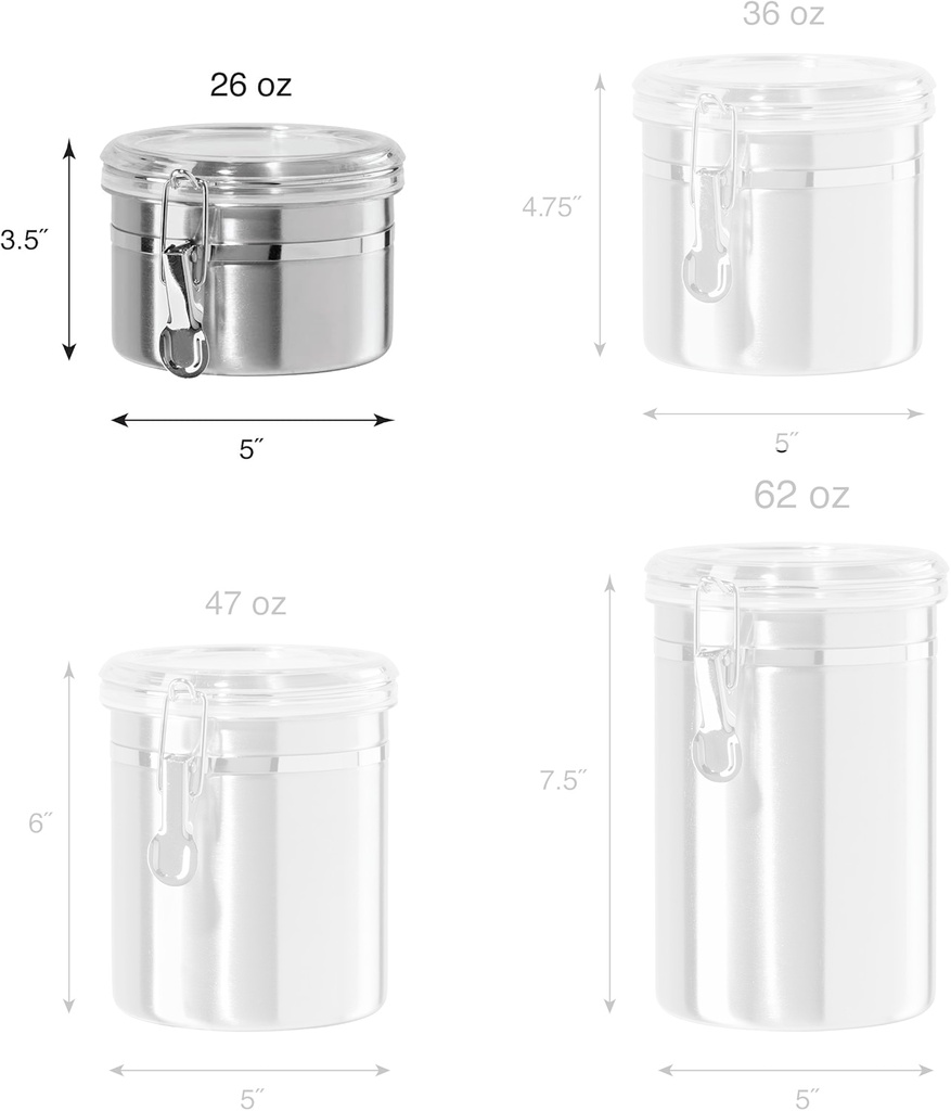 AIRPROOF – CONTAINERS & JARS – STAINLESS STEEL – ACRYLIC LID – VARIOUS SIZES – 1CT – [MSRP: $7.50-$9.50]