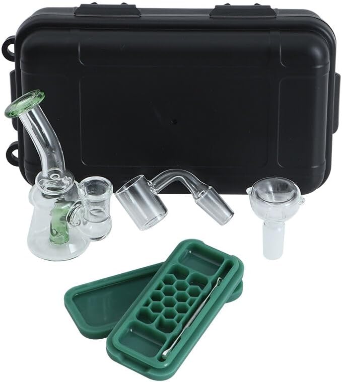 MINI DAB RIG – GLASS WATER PIPE – PORTABLE KIT – 8.3-INCH – WITH QUARTZ BANGER & CASE – 1CT – GB1103 – [MSRP: $25]