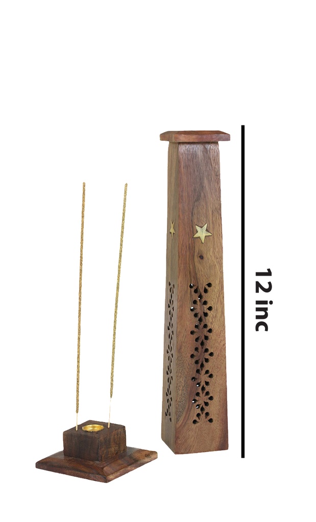 HANDCRAFTED – WOODEN INCENSE HOLDER – ACCESSORIES – TOWER STYLE – 1CT – [MSRP: $20]