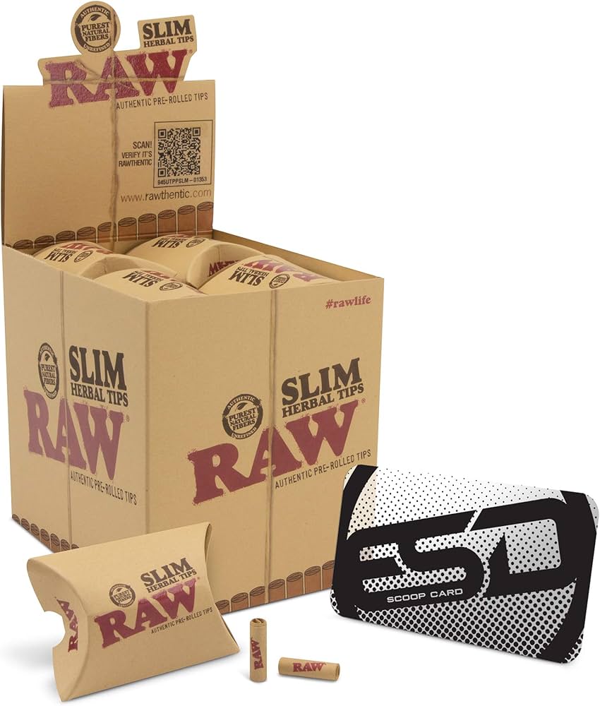 RAW – TIPS & FILTERS – PRE-ROLLED SLIM TIPS – 21CT PACK – 20CT DSPL – [MSRP: $1.50 EACH]