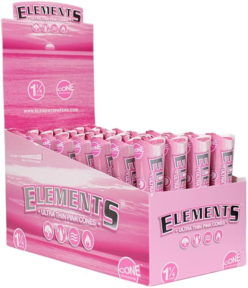 ELEMENTS – PINK – PRE-ROLLED CONES – 1-1/4 – 32CT – 1DSPL – [MSRP: $2.50 EACH]