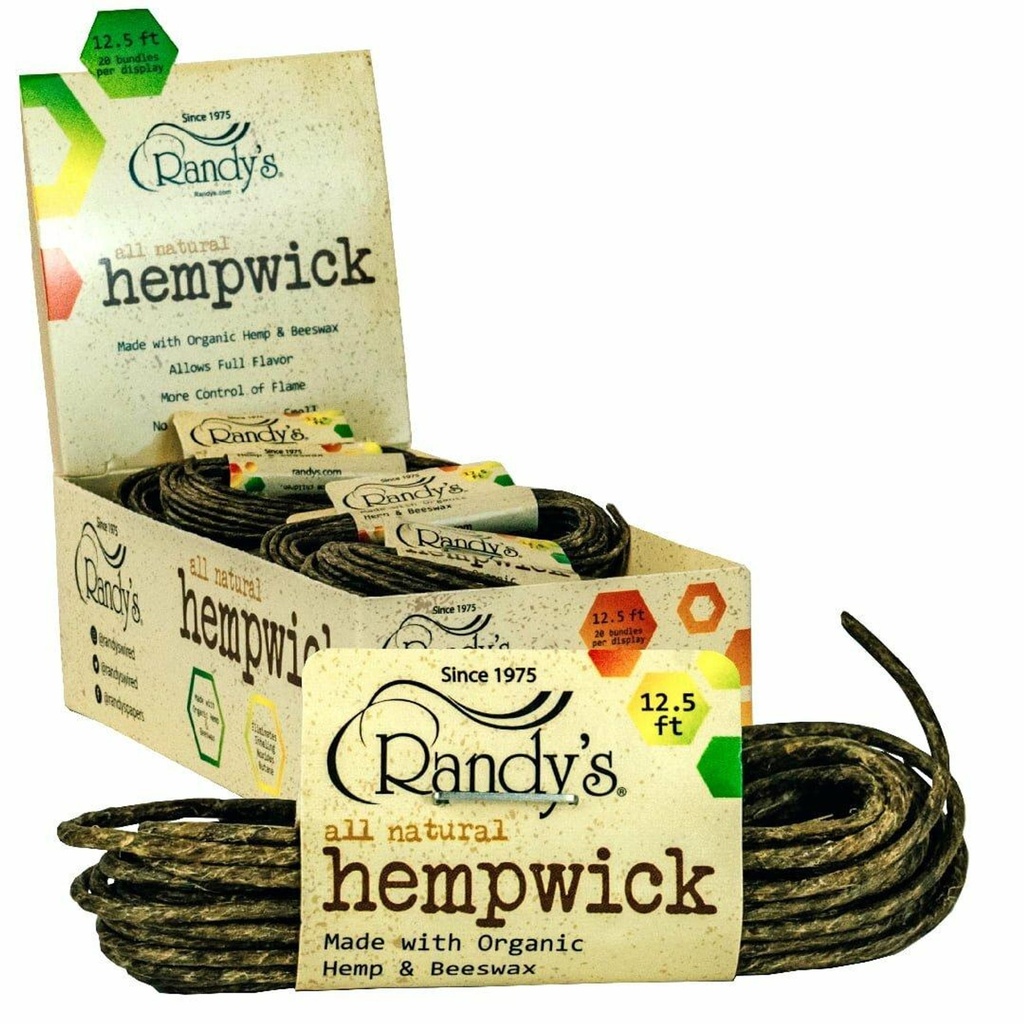 RANDY'S – ALL NATURAL HEMPWICK – PAPERS & TUBES ACCESSORIES – 12.5FT – 20 CT – 1DSPL – [MSRP: $3 EACH]