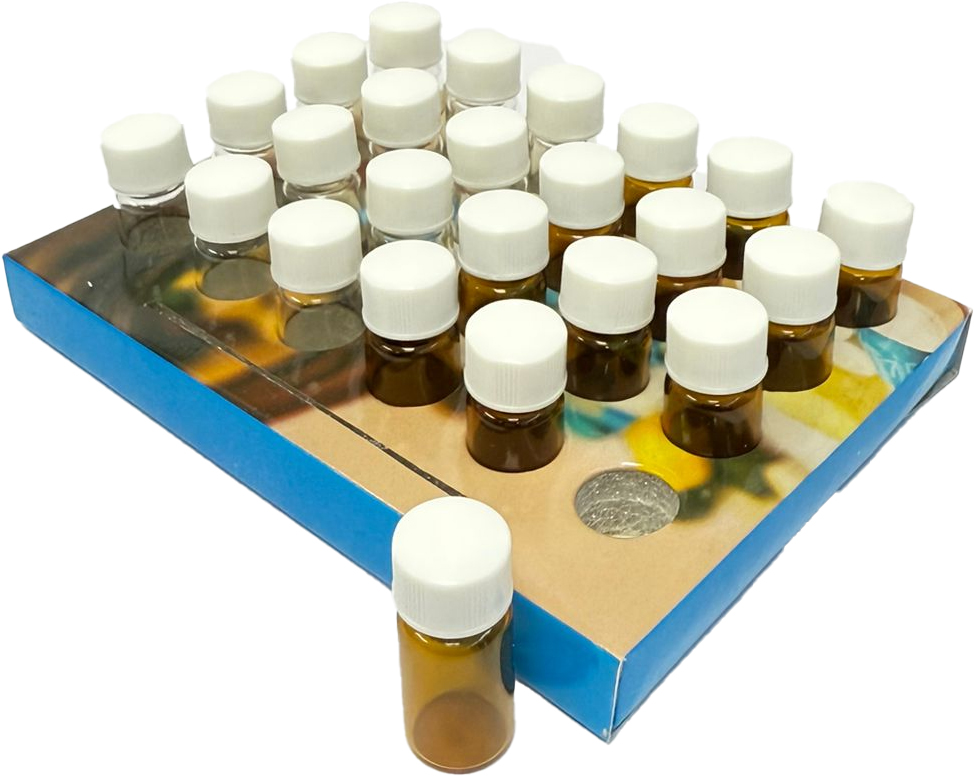 CLEAR GLASS VIALS – CONTAINERS & JARS – WHITE CAPS – 24CT – [MSRP: $0.50 EACH]