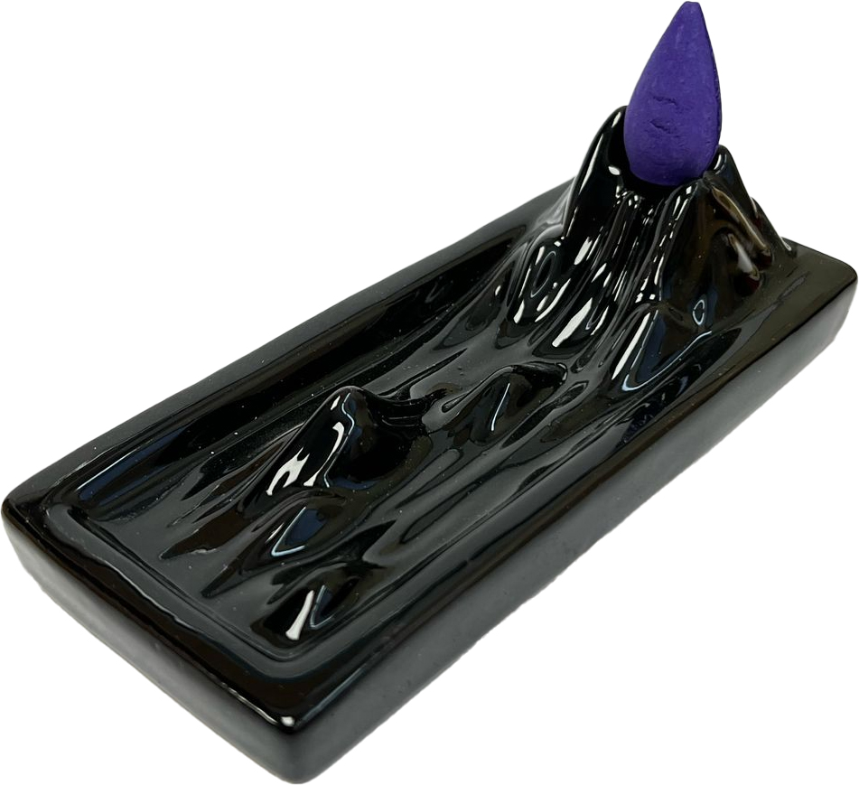 INCENSE CONE BURNER – ACCESSORIES – CERAMIC BACKFLOW MOUNTAIN STREAM – 8 INCH – ASSORTED COLORS – 1CT – [MSRP: $7]